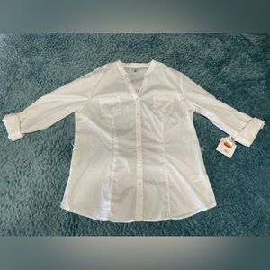 Croft & Barrow NWT Womens Top Size XL White Tunic Roll Sleeve